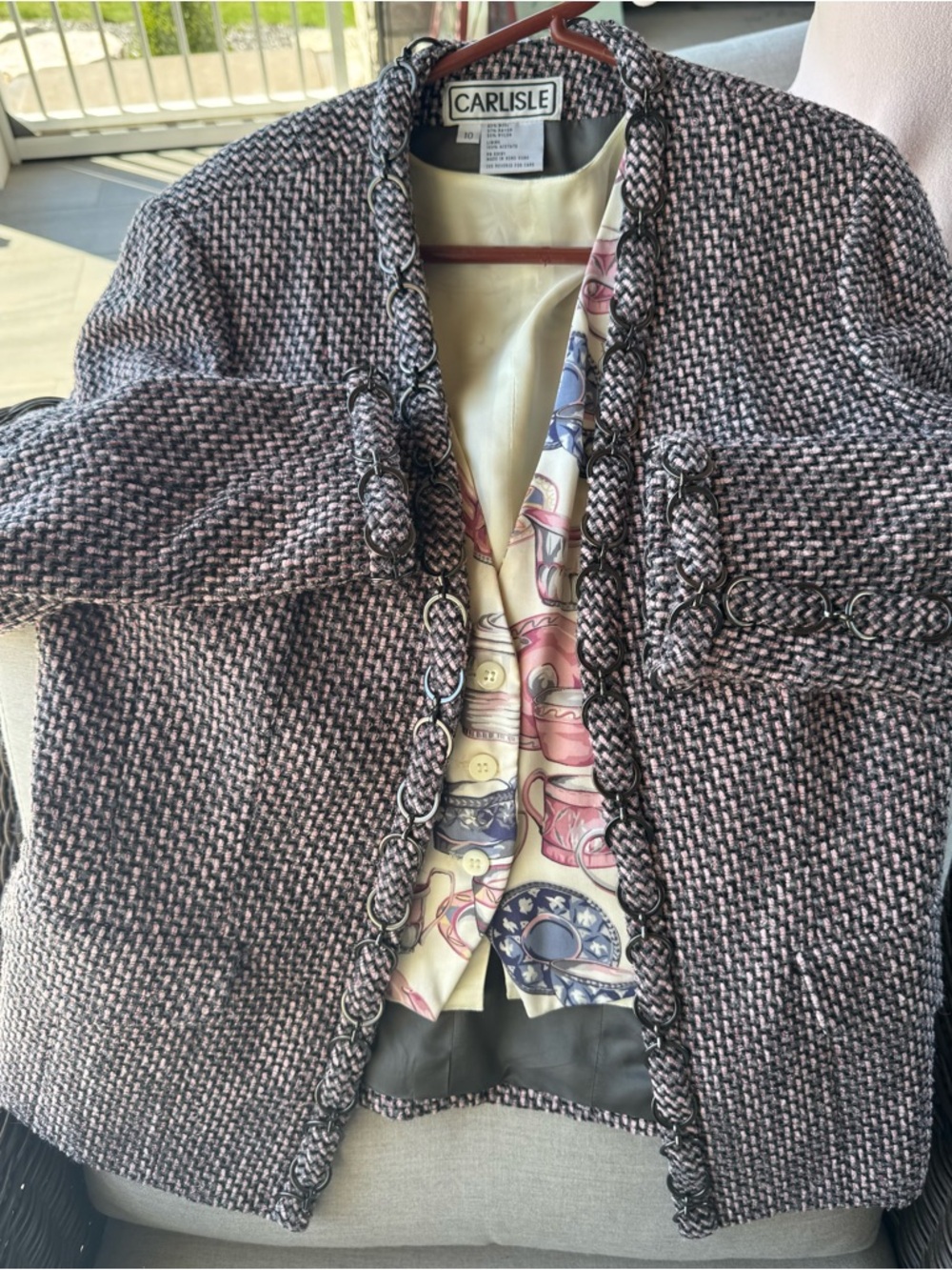 Carlisle Black and Pink Bouclé Jacket with Chain Trim